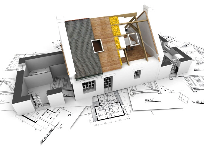 Arhitekturni načrti in maketa hiše. Pridobitev gradbenega dovoljenja.