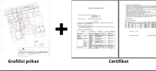 Primer geodetskega načrta, sestavljenega iz grafičnega prikaza in certifikata
