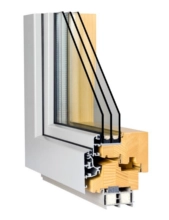 okno iz kombinacije lesa in aluminija