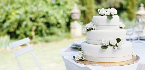 bela poročna torta na mizi