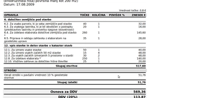 Primer predračuna za vpis stavbe v kataster, z navedenimi storitvami in cenami
