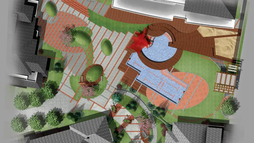 Načrt krajinskega arhitekta za ureditev okolice in dvorišča.