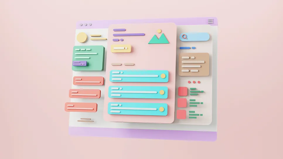 Narisani elementi spletne strani na rožnatem ozadju.