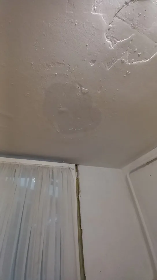 Water stain on ceiling indicating a potential leak problem in the building structure.