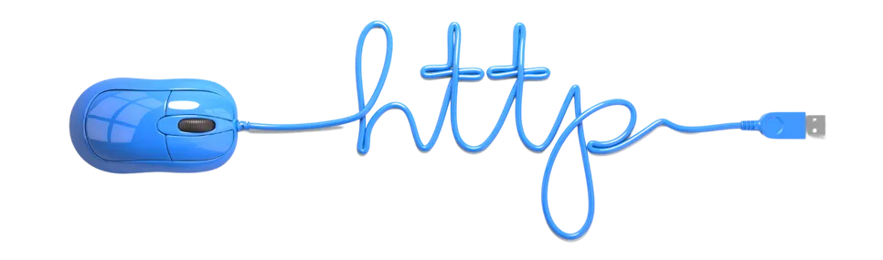 modra računalniška miška, s kablom v obliki napisa http